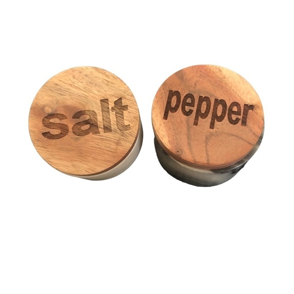 Marble Salt Pepper Bowl Salt Box Salt Cellar Set Solid Natural Wood Dining 2.5” - Picture 3 of 5